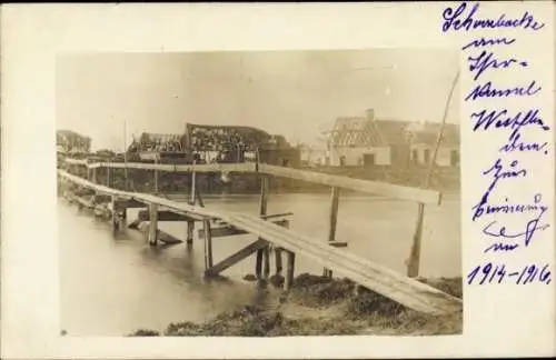 Foto Ak Westflandern Belgien, Kriegszerstörungen, Brücke, I. WK