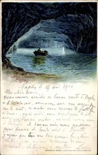 Litho Capri Neapel Campania, Grotta Azzurra, Blaue Grotte