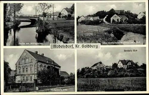 Ak Modlikowice Modelsdorf Niederschlesien, Ober-Kretscham, Villa, Seidel's Gut, Mühlgraben