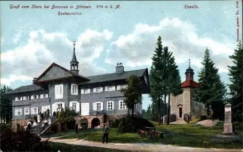 Ak Broumov Braunau in Böhmen Region Königgrätz, Restaurant Stern, Kapelle