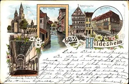 Litho Hildesheim in Niedersachsen, Dom, Klein Venedig, Kaiserhaus, Rolandshospital