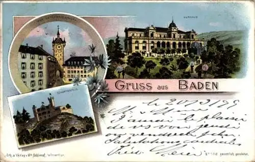 Litho Baden Kanton Aargau Schweiz, Schartenfels, Kurhaus