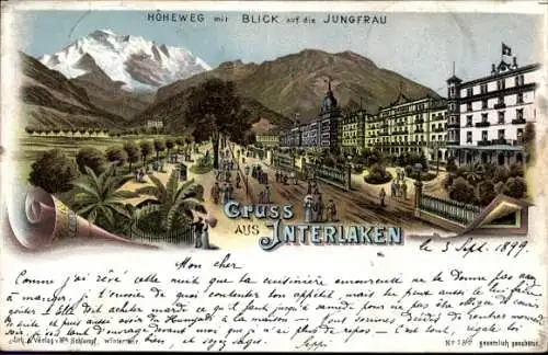 Litho Interlaken Kanton Bern Schweiz, Höheweg, Jungfrau