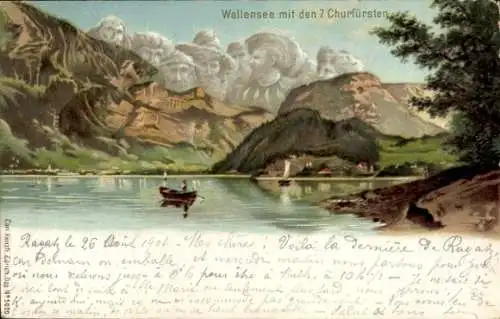 Litho Kanton Sankt Gallen, Wallensee mit den 7 Churfürsten