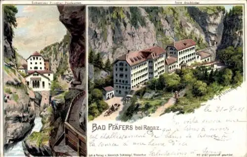 Künstler Litho Steinmann, C., Pfäfers Kanton Sankt Gallen, Hotels