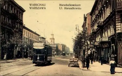 Ak Warschau Polen, Marschalkowskastraße, Straßenbahn 3