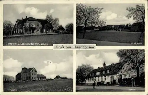 Ak Theenhausen Werther in Westfalen, Bäckerei und Lebensmittelhandlung, Mühle, Schule