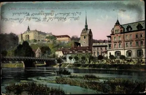 Ak Untermhaus Gera in Thüringen, Schloss Osterstein, Kirche, Brücke, Elster