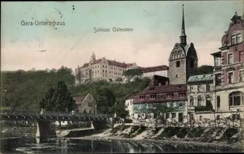 Ak Untermhaus Gera in Thüringen, Schloss Osterstein, Brücke, Kirche