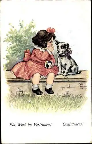 Künstler Ak Scheuermann, Willi, Ein Wort im Vertrauen, Mädchen mit Hund