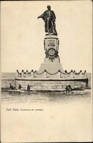 Ak Port Said Ägypten, Statue von Ferdinand de Lesseps
