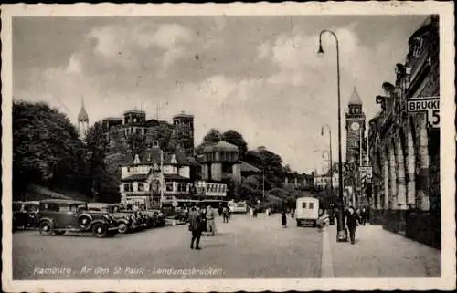 Ak Hamburg Mitte St. Pauli, Landungsbrücken, Turm, Turmuhr