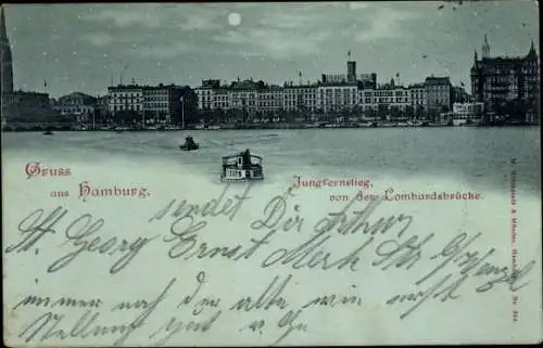 Mondschein Ak Hamburg Mitte Neustadt, Jungfernstieg, Blick von der Lombardsbrücke