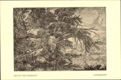 Künstler Ak Ruisdael, J. van, Landschaft, Baum, Bewölkter Himmel