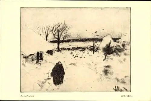 Künstler Ak Mauve, A., Winter, Schnee, Wohnhaus