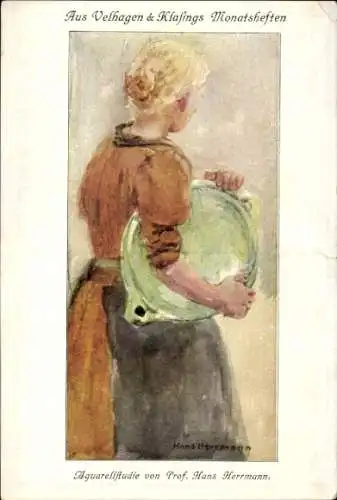 Künstler Ak Herrmann, Hans, Aquarellstudie einer Frau, Velhagen und Klasings Monatshefte