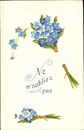 Präge Ak Blumenstrauß, Vergissmeinnicht, Kitsch