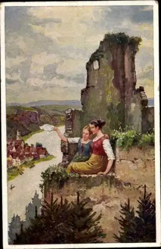 Künstler Ak An der Saale hellem Strande, Franz Kugler, Burgruine, Frauen