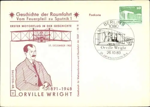 Künstler Ak Geschichte der Raumfahrt, Vom Feuerpfeil zu Sputnik 1, Orville Wright