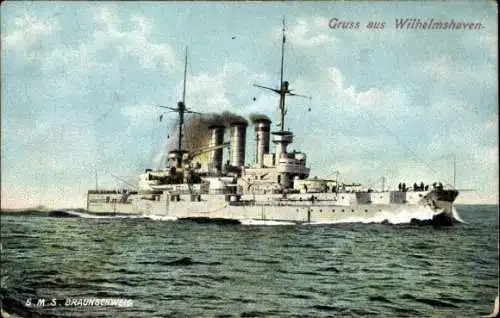 Ak Deutsches Kriegsschiff, SMS Braunschweig, Kaiserliche Marine, Wilhelmshaven