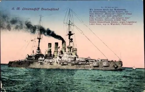 Ak Deutsches Kriegsschiff, SMS Deutschland, Linienschiff, Kaiserliche Marine