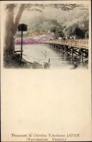 Ak Yokohama Pref. Kanagawa Japan, Fluss, Brücke