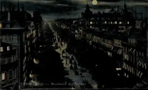 Mondschein Ak Paris II, Italienischer Boulevard bei Nacht