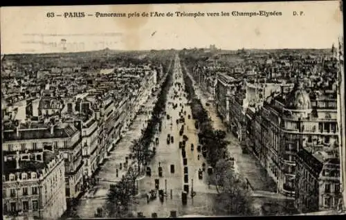 Ak Paris VIII, Panorama vom Arc de Triomphe in Richtung Champs Elysées