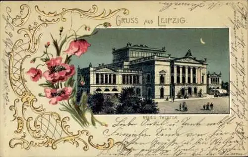 Passepartout Mondschein Litho Leipzig in Sachsen, neues Theater