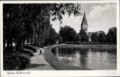 Ak Berlin Tempelhof Lichtenrade, Partie am See, Schwan
