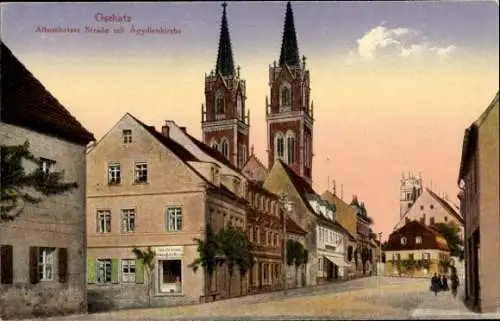 Ak Oschatz in Sachsen, Altoschatzer Straße mit Ägydienkirche