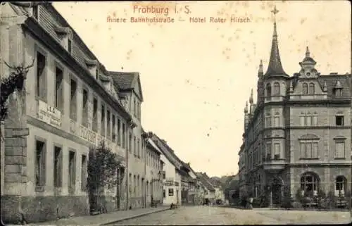 Ak Frohburg in Sachsen, innere Bahnhofstraße, Hotel Roter Hirsch