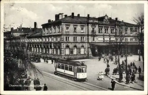 Ak Chemnitz in Sachsen, Hauptbahnhof, Straßenbahn