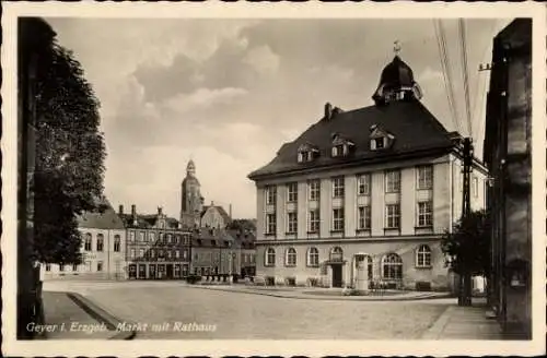 Ak Geyer im Erzgebirge Sachsen, Markt mit Rathaus