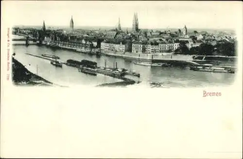 Ak Bremen, Gesamtansicht der Hafenstadt mit Dampfern und Schleppern