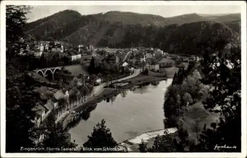 Ak Ziegenrück am Schiefergebirge Thüringen, Oberes Saaletal, Blick vom Schlossberg