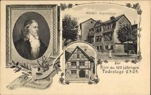 Ak Weimar in Thüringen, Schriftsteller Friedrich von Schiller, Sterbehaus, Marbach Geburtshaus