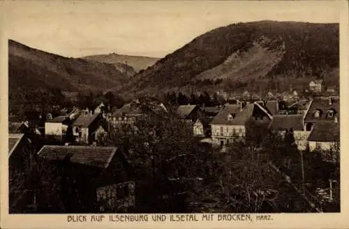 Ak Ilsenburg im Harz, Gesamtansicht, Ilsetal, Brocken