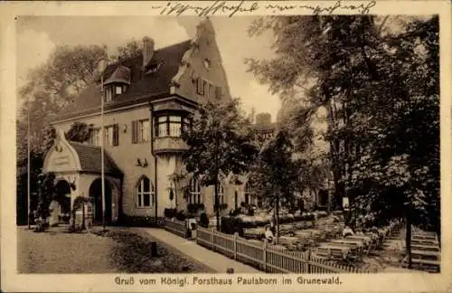 Ak Berlin Wilmersdorf Grunewald, Königliches Forsthaus Paulsborn, Außenansicht, Garten