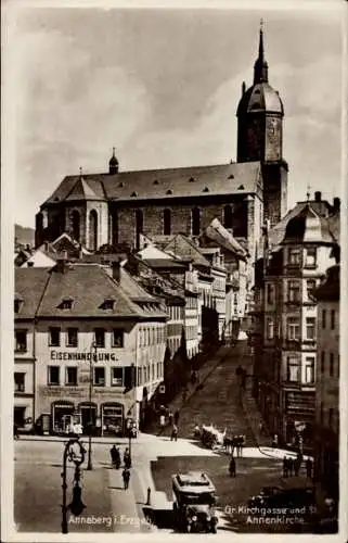 Ak Annaberg Buchholz Erzgebirge, Große Kirchgasse, St. Annenkirche, Eisenhandlung