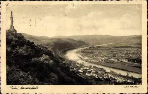 Ak Trier an der Mosel, Mariensäule, Panorama, Brücke