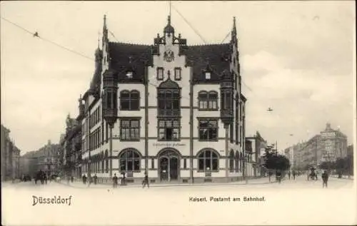 Ak Düsseldorf am Rhein, Kaiserliches Postamt am Bahnhof
