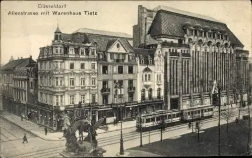 Ak Düsseldorf am Rhein, Alleestraße, Warenhaus Tietz, Straßenbahn