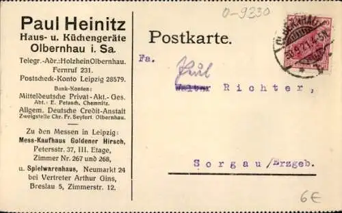 Ak Olbernhau im Erzgebirge, Paul Heinitz, Haus- und Küchengeräte