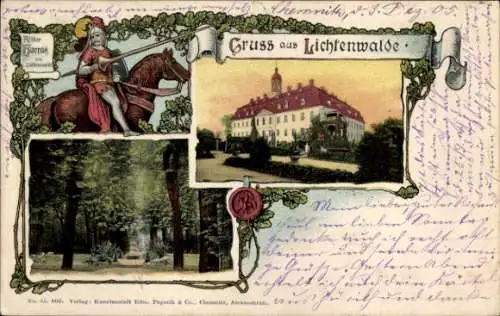 Passepartout Ak Lichtenwalde Niederwiesa Sachsen, Ritter Harras, Schloss