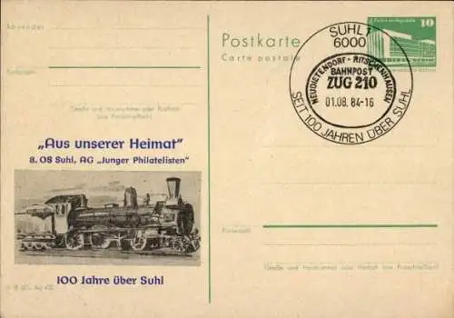 Ak Suhl in Thüringen, 8. OS Suhl, AG Junger Philatelisten, 100 Jahre über Suhl, Eisenbahn