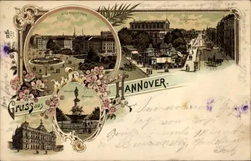 Litho Hannover, Ernst August Platz, Georgstraße, Ebhardtbrunnen