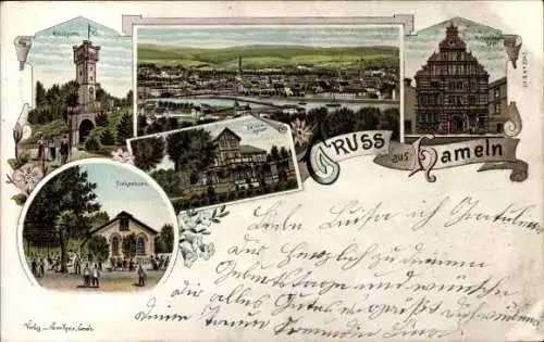 Litho Hameln in Niedersachsen, Felsenkeller, Finkenborn, Rattenfängerhaus