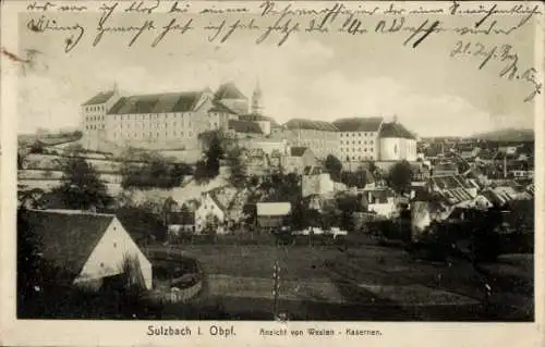 Ak Sulzbach Rosenberg Fränkischen Alb Oberpfalz, Panorama vom Ort mit Kasernen
