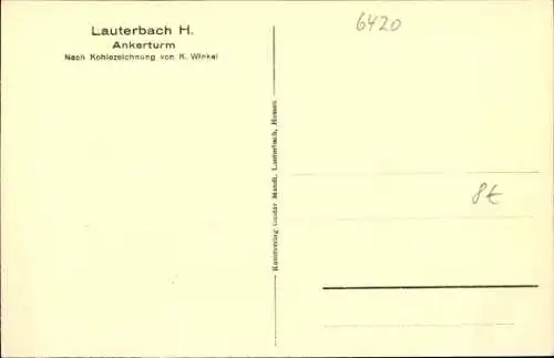 Künstler Ak Winkel, Karl, Lauterbach an der Lauter Vogelsbergkreis, Ankerturm, Fachwerkhäuser